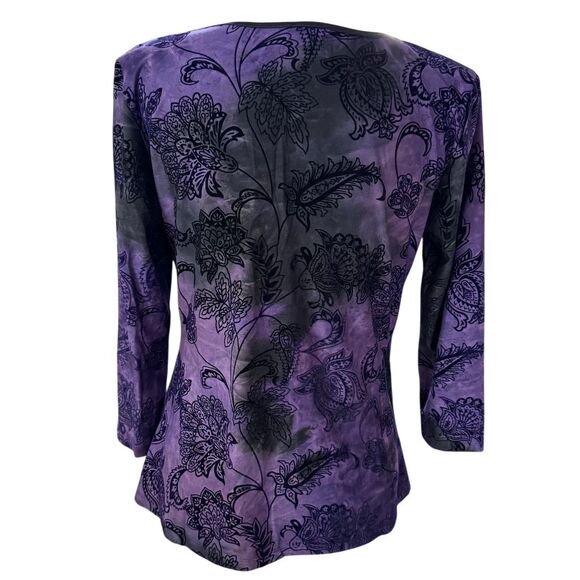 Sami & Jo Purple Floral Velvet Blouse Size Women's Large 3/4 Sleeve - Picture 7 of 11